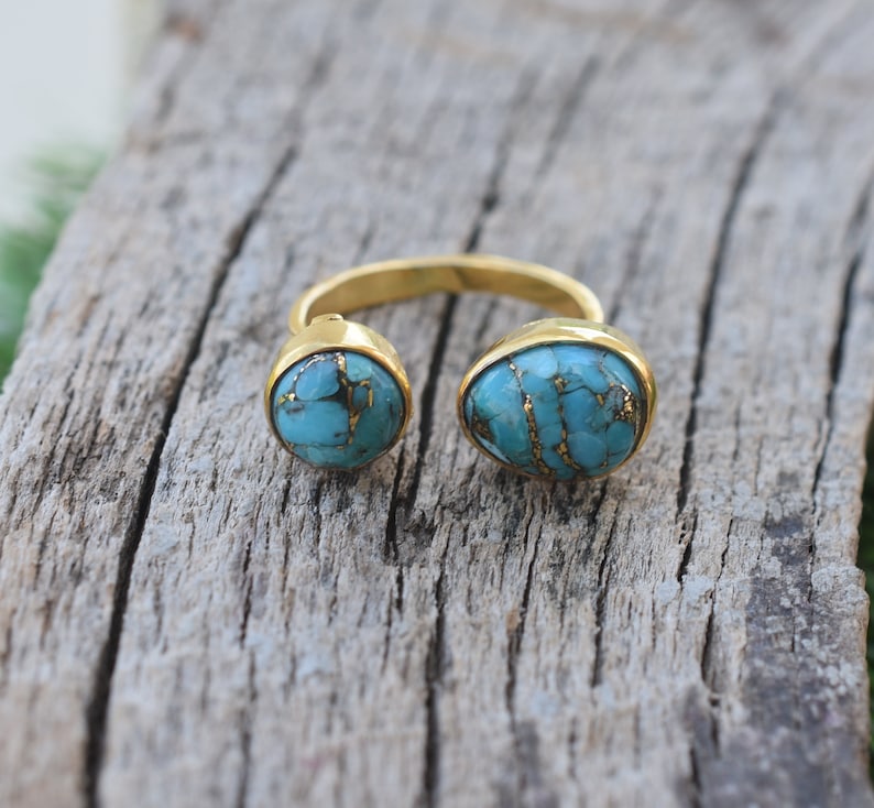Gold Ring Bridal Ring Gemstone Ring *Copper Turquoise Ring* Natural *Organic Ring VR-150 Turquoise Ring Statement Ring Blue Ring