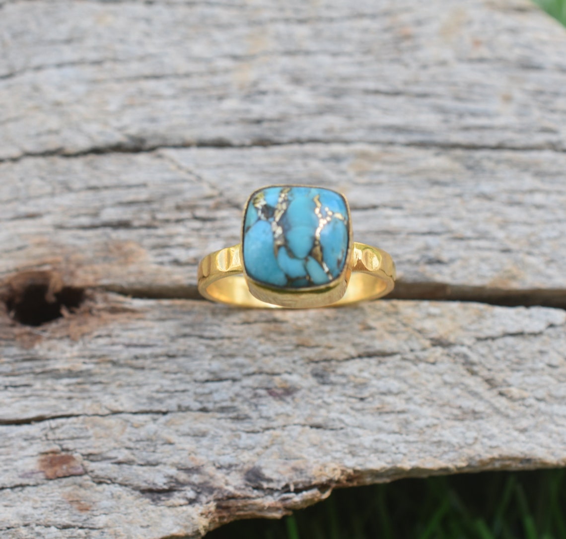 Turquoise Ring Gold Ring Statement Ring Gemstone Ring Etsy