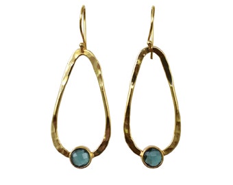 Aqua Chalcedony Statement Earrings, Gold Plated Gemstone Jewelry, Wedding Guest Earrings