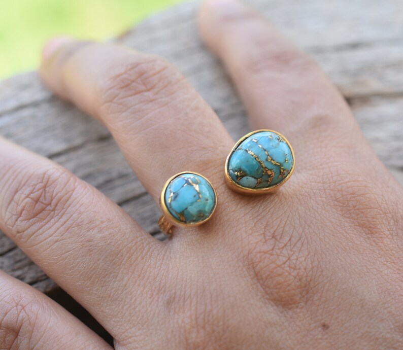 Gold Ring Bridal Ring Gemstone Ring *Copper Turquoise Ring* Natural *Organic Ring VR-150 Turquoise Ring Statement Ring Blue Ring