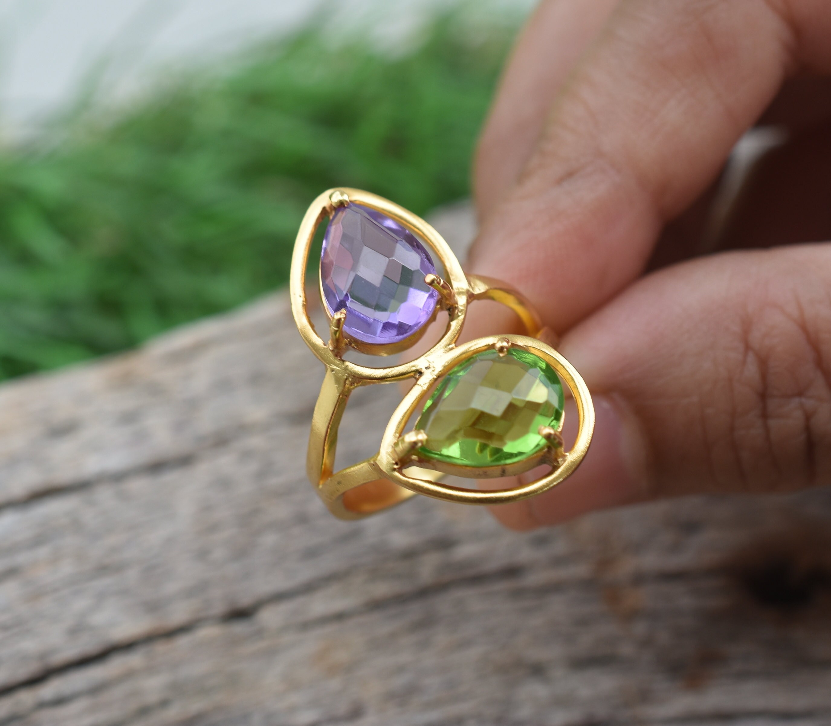 Gold Plated Engagement/wedding/birthday Gift Amethyst and Peridot Ring