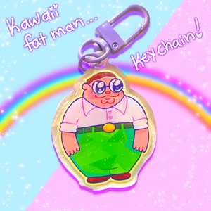 Kawaii Fat Man Acrylic Epoxy Glitter Charm Keychain