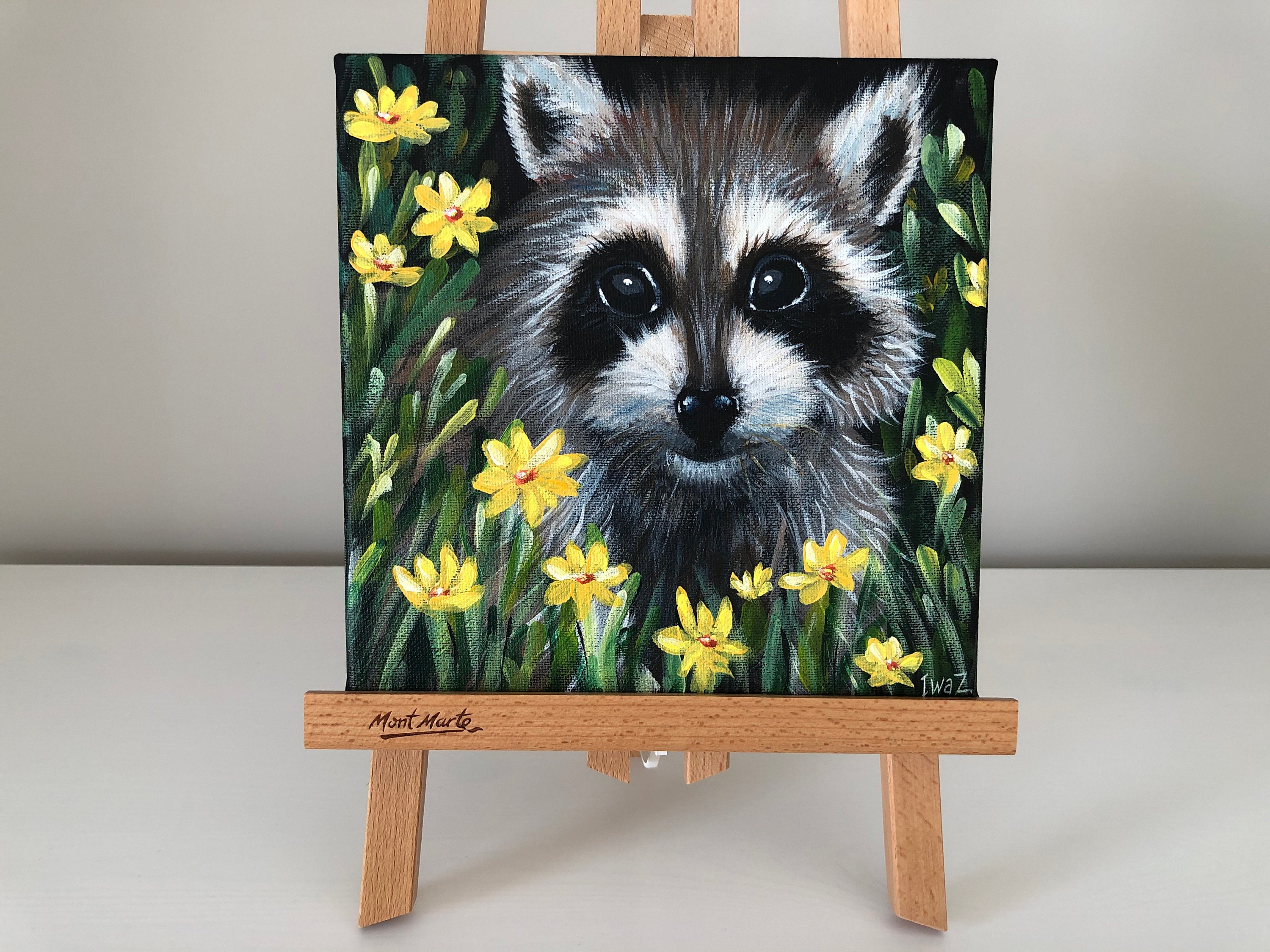 Raccoon Painting Animal Original Art Wildlife Oil Painting Canvas Impasto Artwork 8 by 8 by ZinaPainting
