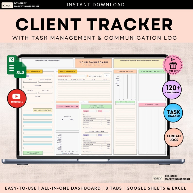Client & Task Tracker Business Planner Spreadsheet Communication Log ...