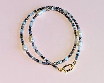 Freshwater Pearl Beaded Necklace: Choose your carabiner. Customized jewelry