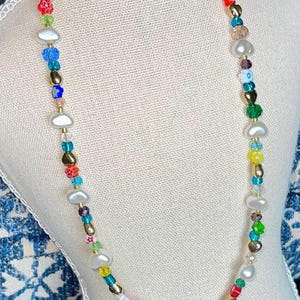 Freshwater Pearl Beaded Necklace: Heart & Flower Czech Glass Statement Jewelry