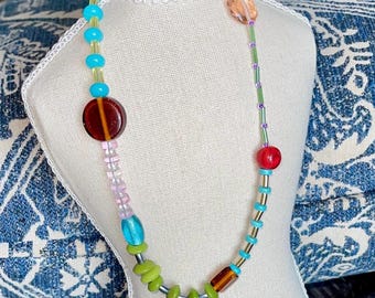 Funky Mixed Beaded Necklace: Colorful Gemstone Statement Necklace