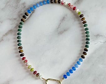 Gemstone Candy Bead Necklace: Choose your carabiner. Customized jewelry