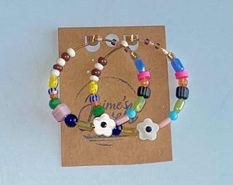 Beaded Hoop Earrings Colorful Hoops