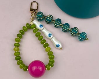 Bag Charm/Keychain/Purse Decoration Gemstones and Ceramic Beads
