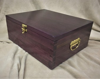 PURPLE HEART EXTRA Large Keepsake Box  Brass  Hardware, Swing Latch, Gold Chain - Free 1 Line Only Laser Engraving