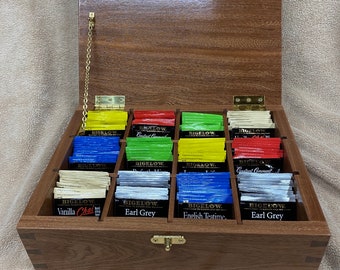 DOVETAIL TEA BAG Box Tea Bag Storage With Removeable  Partitions  5 Choices of Solid Wood Type No Extra Cost