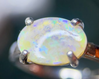 Lightning Ridge Crystal Opal Ring, Rhodium Sterling Silver, Size 7