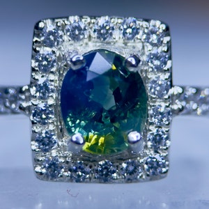 Beautiful Tricolor 1.75Ct. Blue Green Yellow Unheated Australian Parti Sapphire Thai Sterling Silver Ring
