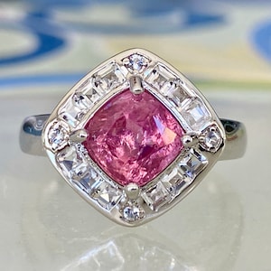 Gorgeous 2.34CT Natural Hot Pink Spinel and Topaz Sterling Silver Ring Tarnish Resistant, Nickel Free, Anti-Allergic & Hypoallergenic