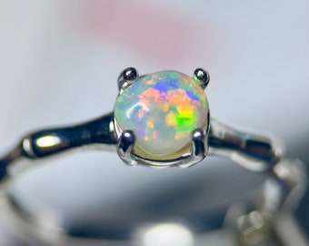 Lightning Ridge Crystal Opal Ring, Rhodium Sterling Silver, Size 7