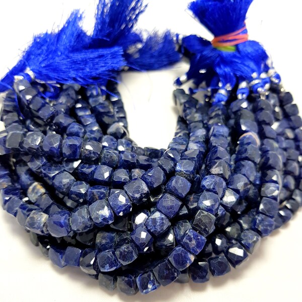 AAA Natrual Sodalite Faceted 3D Cube Briolette Beads/Faceted Box Beads /Size 6 To 7 MM / 8 Inch Long For Jewelry Making