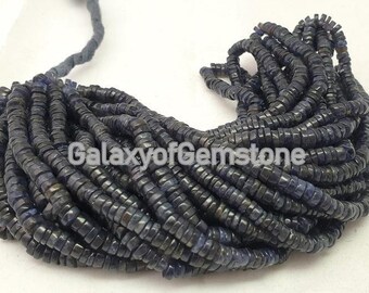 Good Quality 16 Long Natural Blue Iolite Heishi Beads,Smooth Square Beads,Iolite Beads Size 4-4.5 MM Gemstone Beads Smooth Blue Heishi Bead