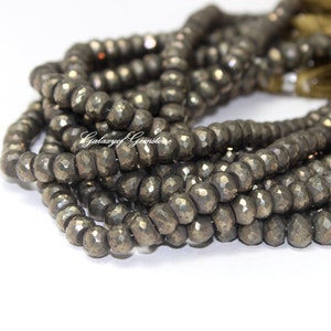 Faceted Silver Pyrite Rondelle Beads: 7-8mm, 8&quot; Strand