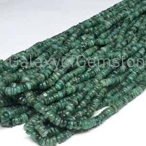 Natural Green Emerald Heishi Tyre Wheel shape Approx.4mm-6mm Beads Smooth Green Emerald Beads Emerald Heishi Washer Bead 16inch long 1 Stand
