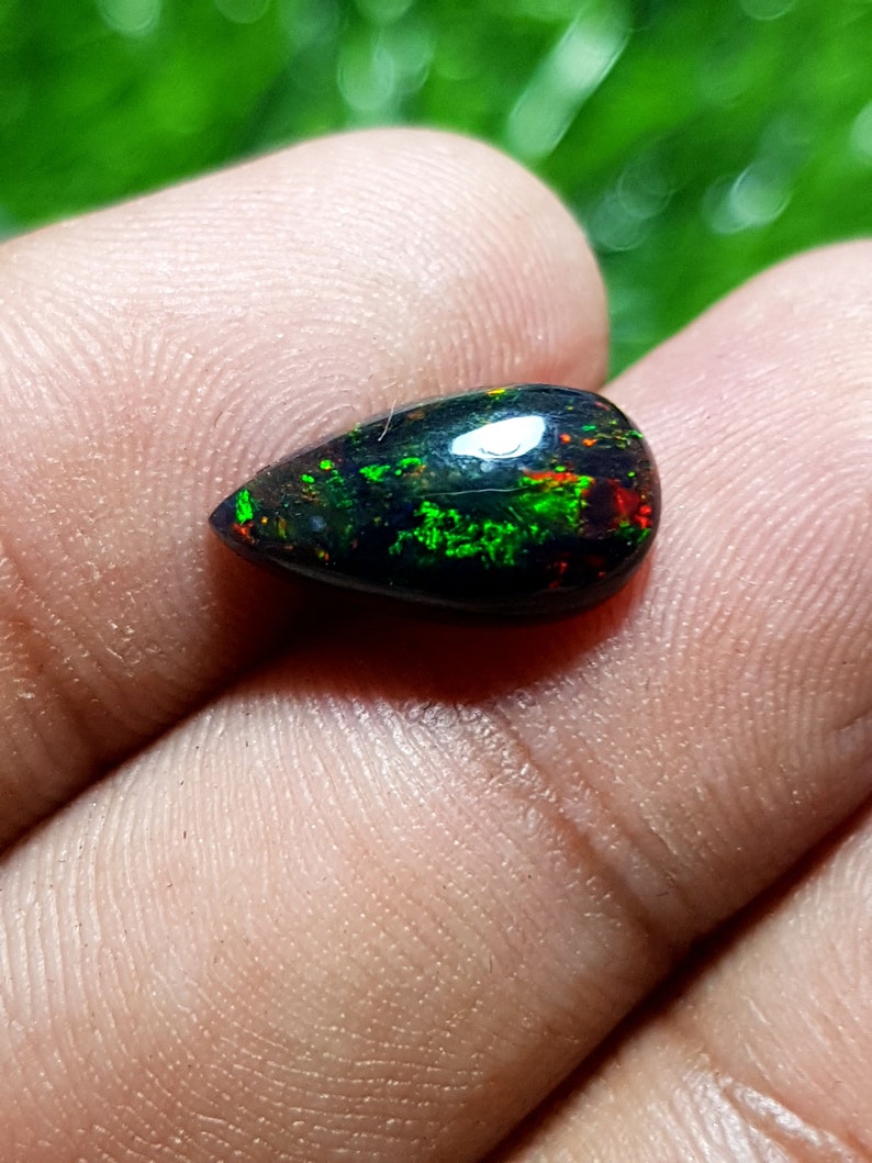 Natural Black Ethiopian OpalPear Black Opal CabochonBlack OpalMulti Fire Black OpalWelo Fire OpalOpal StoneOpal Cabs 1.35 Carat