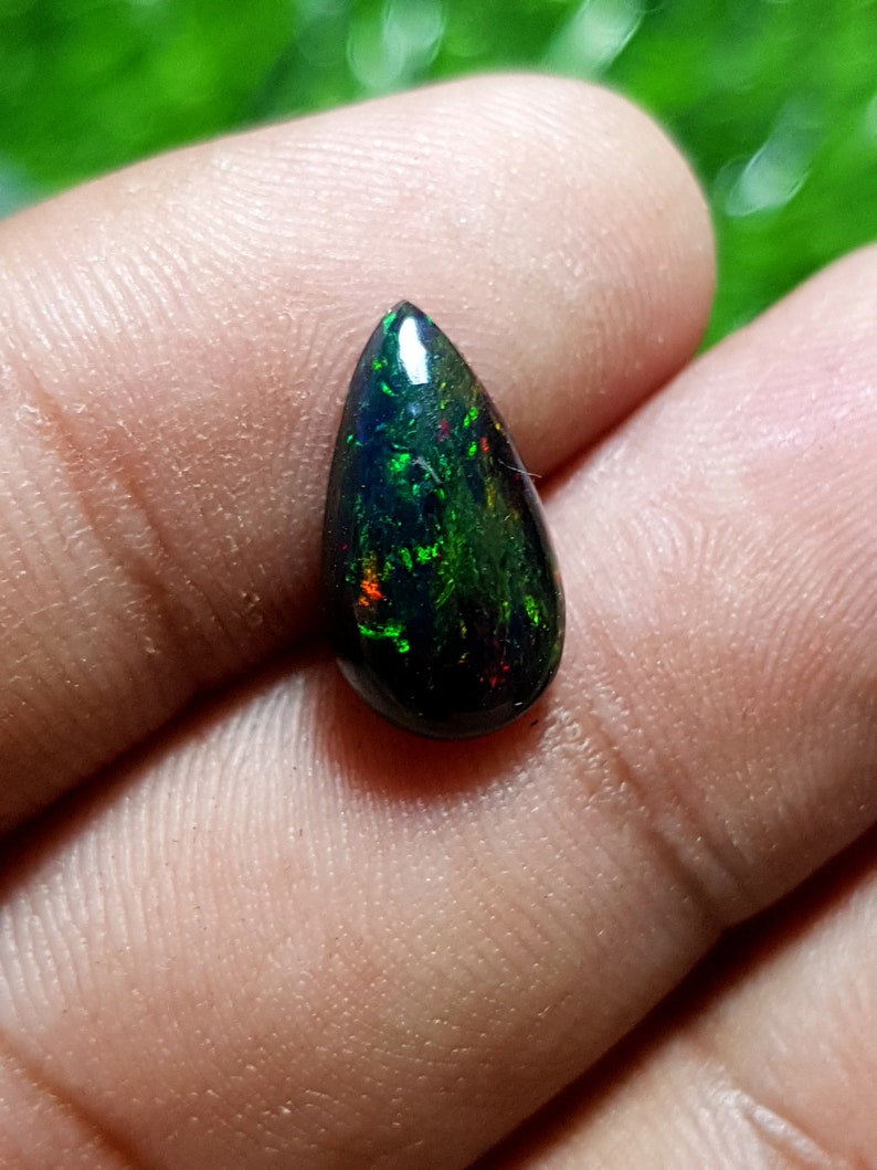 Natural Black Ethiopian OpalPear Black Opal CabochonBlack OpalMulti Fire Black OpalWelo Fire OpalOpal StoneOpal Cabs 1.35 Carat
