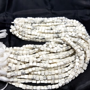 Natural Howlite Cube Box Shape Smooth Gemstone Beads/4-6 mm/Howlite Plain 3D Cube Box Beads/Howlite Beads For Jewelry Craft