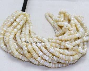 Natural White Sea Shells Heishi Tyre shape Approx. 4mm 6mm Beads Plain Smooth Beads 16Inch White Sea Shells Beads Plain Sea Shells Beads