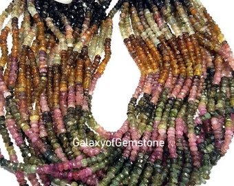 Natural Multi Tourmaline 4-5mm Rondelle Beads/Micro Faceted beads/Rondelle Beads/Tourmaline Faceted Beads/Gemstone Beads/For Jewelry Making