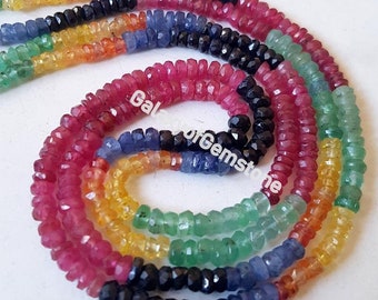 Multi Color Precious Stone Faceted Rondelle Beads/ Ruby Sapphire Emerald Faceted Beads/ Multi Precious Beads / Mix Precious Beads