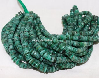 Green Emerald  Heishi Tyre shape Approx. 5mm 6mm  Beads Plain Smooth Beads 16Inch Emerald Smooth Wheel Heishi Beads  Plain Heishi Beads