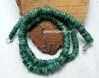 Natural Emerald  Heishi Tyre Shape Approx 4-6 mm Beads Smooth Beads 16" | Emerald Beads | Smooth Emerald Heishi Beads