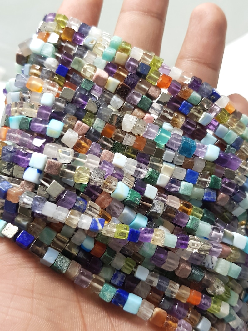 Natural Multi Disco Cube Box Shape Smooth Gemstone Beads4-6 mmMulti Disco Plain 3D Cube Box BeadsMulti Disco Beads For Jewelry Craft
