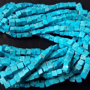 Natural Turquoise Cube Box Shape Smooth Gemstone Beads/4-6 mm/Turquoise Plain 3D Cube Box Beads/Turquoise Beads For Jewelry Craft