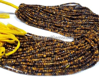 Natural Tiger's eye 3mm Rondelle Beads/Micro Faceted beads/Rondelle Beads/Tiger's eye Faceted Beads/Gemstone Beads/For Jewelry Making