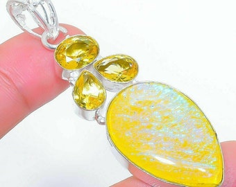Sterling Silver Yellow Sapphire /Citrine Gemstone Handmade Pendant/Silver Pendant/Sterling Silver Plated Pendant/Silver Pendant Jewelry