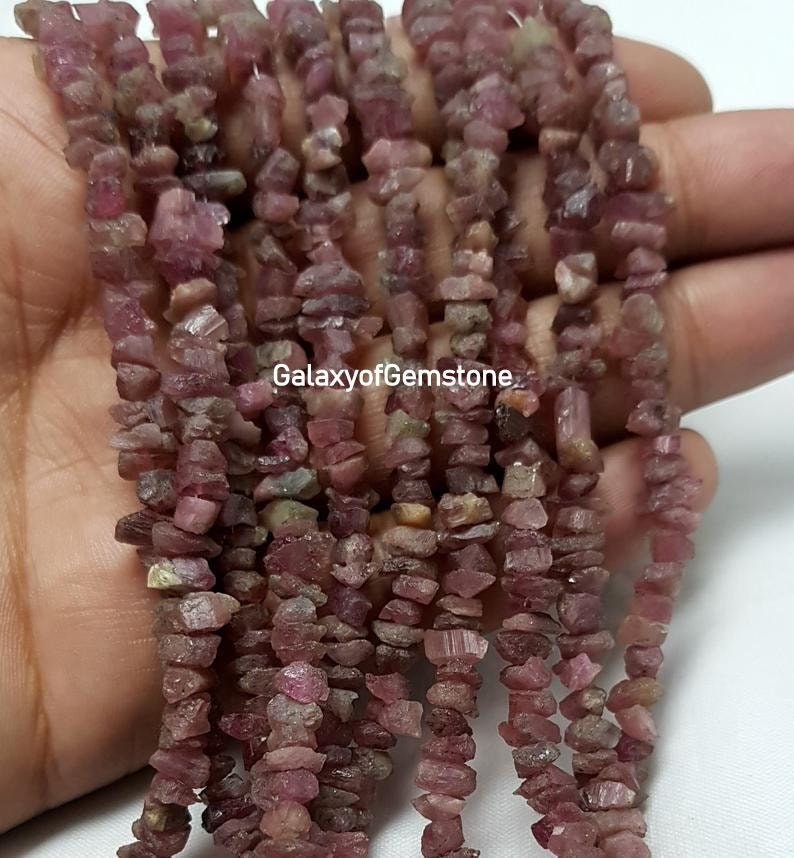 Natural Ruby Uncut Chips Beads  36 Inches Strand  4-5mm  Ruby BeadsFine Uncut Chip Beads For Jewelry Making Rough Gemstone Nugget Beads