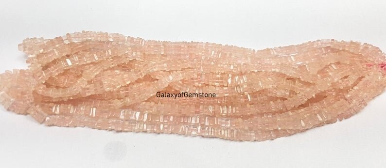 16 Inch Long Strand Gemstone Beads 4 To 6 MM Beads Smooth Square Heishi Beads Quartz Beads Natural Rose Quartz Heishi Beads
