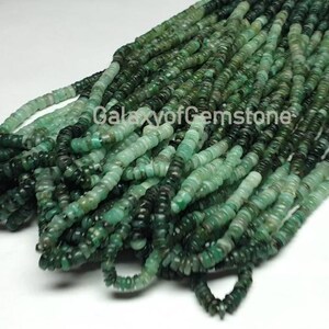Green Emerald Heishi Beads: 4-6mm Smooth Tyre Beads, 16&quot; Strand