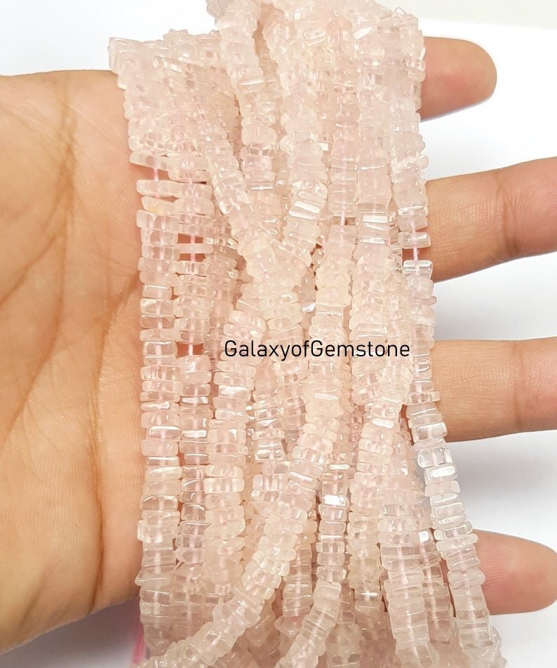 16 Inch Long Strand Gemstone Beads 4 To 6 MM Beads Smooth Square Heishi Beads Quartz Beads Natural Rose Quartz Heishi Beads