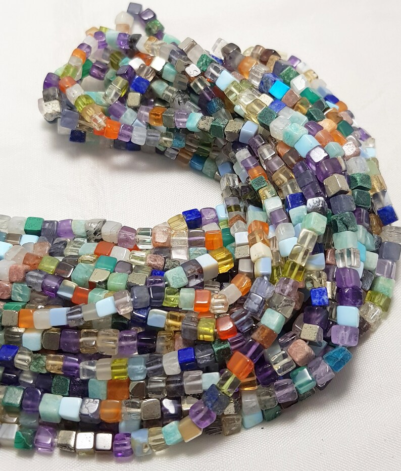 Natural Multi Disco Cube Box Shape Smooth Gemstone Beads4-6 mmMulti Disco Plain 3D Cube Box BeadsMulti Disco Beads For Jewelry Craft