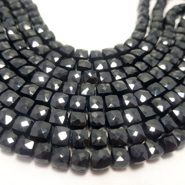AAA Natrual Black Spinel Faceted 3D Cube Briolette Beads/Faceted Box Beads /Size 6 To 7 MM / 8 Inch Long For Jewelry Making