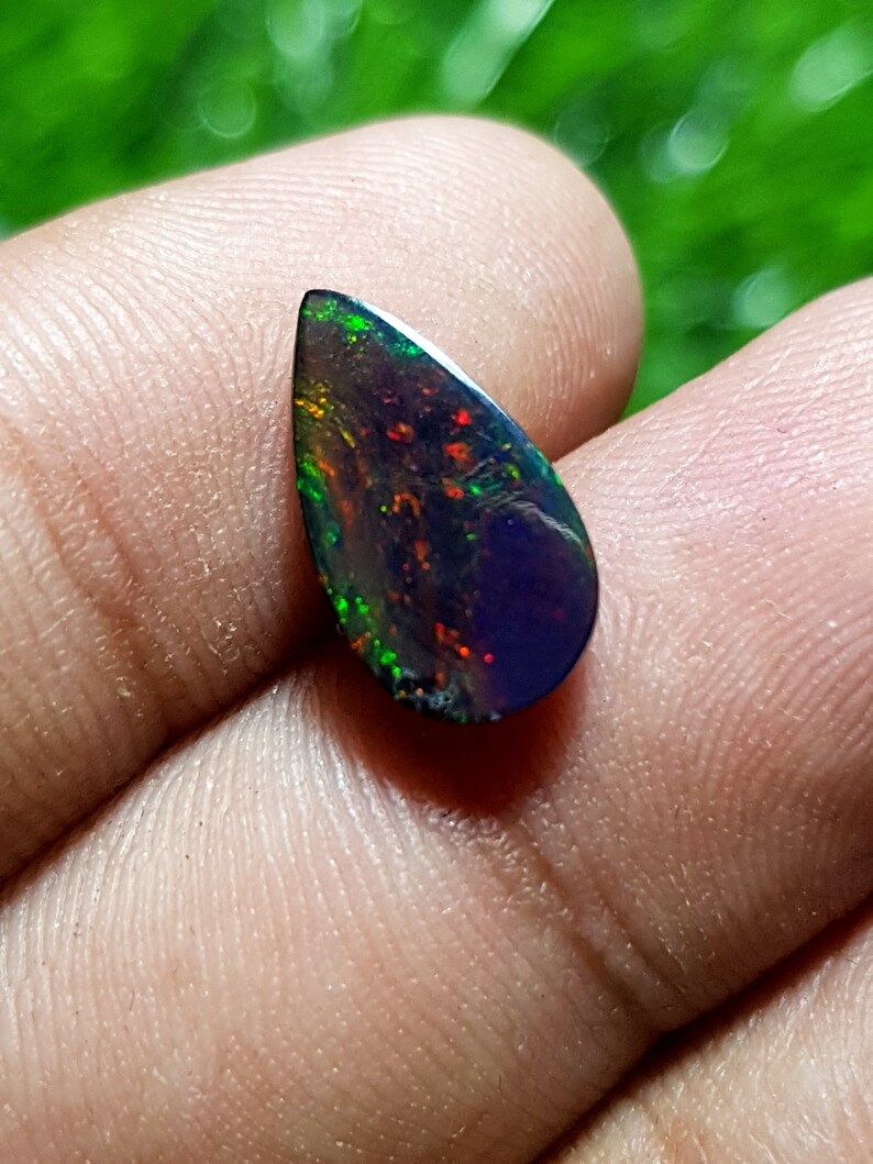 Natural Black Ethiopian OpalPear Black Opal CabochonBlack OpalMulti Fire Black OpalWelo Fire OpalOpal StoneOpal Cabs 1.35 Carat