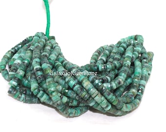 Natural Green Emerald Heishi Tyre Wheel Faceted Beads Emerald Heishi Beads Faceted Heishi Beads 6mm to 8mm 8inch 1 Stand Long Stand