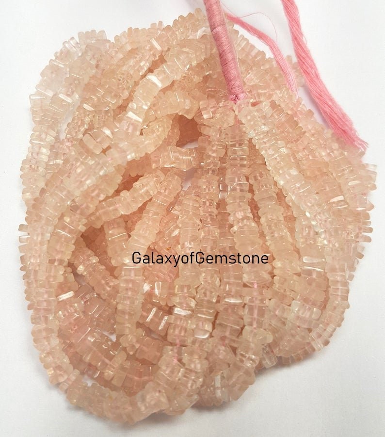 16 Inch Long Strand Gemstone Beads 4 To 6 MM Beads Smooth Square Heishi Beads Quartz Beads Natural Rose Quartz Heishi Beads