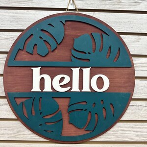 Welcome Monstera Doorhanger - Plant Welcome Sign - Tropical Leaves Welcome Wreath - 3D Wooden Doorhanger