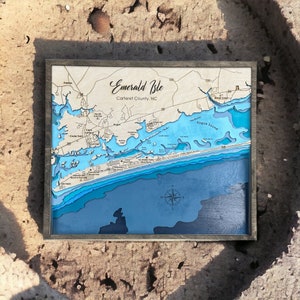 Emerald Isle Bathymetric Map, Carteret County NC, 3D Wooden Map, Beach Decor, Housewarming Gift idea, Beach House gift idea