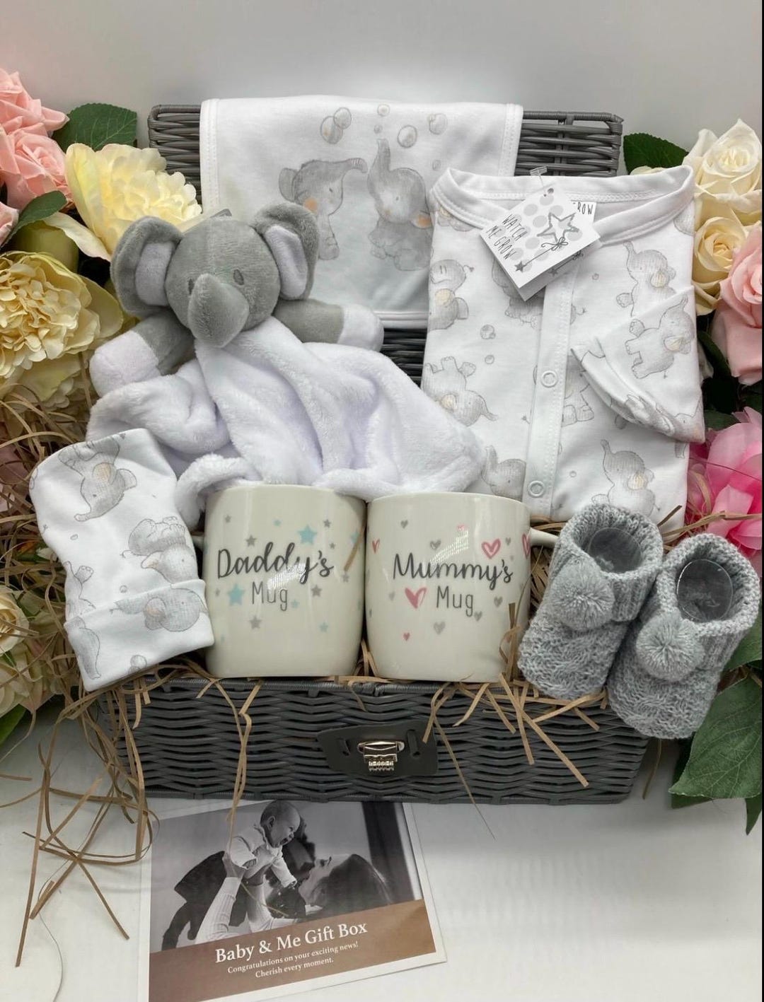 Elephant Baby Hamper: New Parent Gift Box With Outfit, Booties & Mugs ...