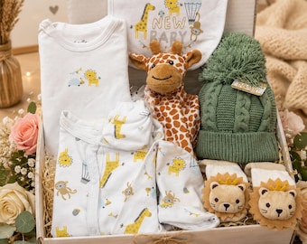 Safari Baby Gift Box | Giraffe Plush, Booties & Sleepsuit Set