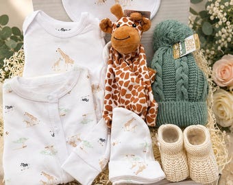 Safari Baby Gift Box | Giraffe Plush, Booties & Sleepsuit Set